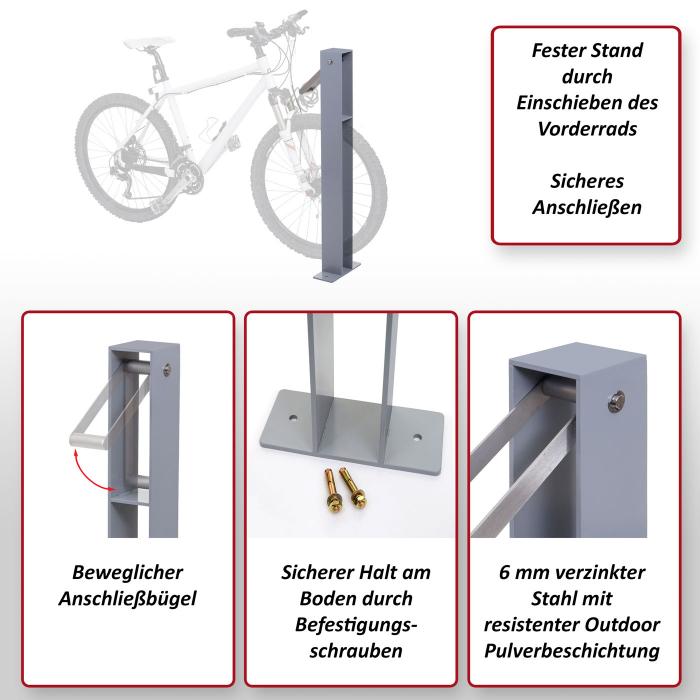 Fahrradbgel HWC-G20, Fahrradstnder Anlehnbgel, verzinkter Stahl Outdoor-pulverbeschichtet 96x24x10cm ~ grau