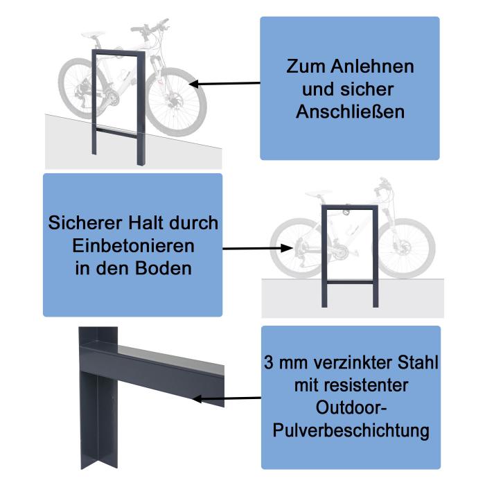 Fahrradbgel HWC-J74 Fahrradstnder Anlehnbgel, verzinkter Karbonstahl Outdoor-pulverbeschichtet 115x60x6cm ~ anthrazit