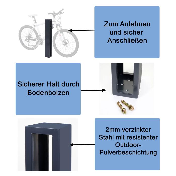 Fahrradbgel HWC-J80, Fahrradstnder Anlehnbgel, verzinkter Stahl Outdoor-pulverbeschichtet 87x10x13cm ~ anthrazit