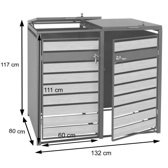 2er Mlltonnenverkleidung HWC-J81, Mlltonnenbox, erweiterbar, Metall 50kg, anthrazit ~ Kirsche-Holzoptik dunkelbraun