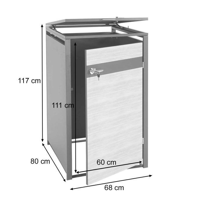 1er Mlltonnenverkleidung HWC-J82, Mlltonnenbox, erweiterbar, Metall 32kg, anthrazit ~ Buche-Holzoptik hellbraun