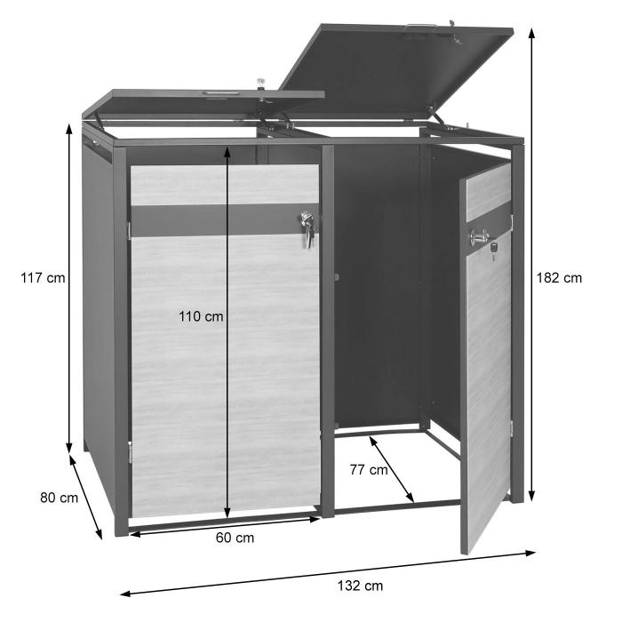 2er Mlltonnenverkleidung HWC-J82, Mlltonnenbox, erweiterbar, Metall 50kg, anthrazit ~ Marmor-Optik dunkel