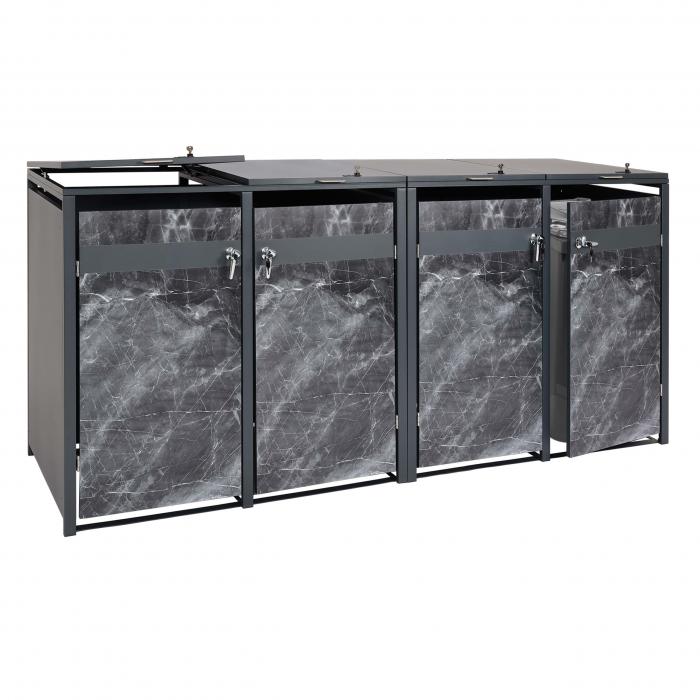 4er Mlltonnenverkleidung HWC-J82, Mlltonnenbox, erweiterbar, Metall 100kg, anthrazit ~ Marmor-Optik dunkel