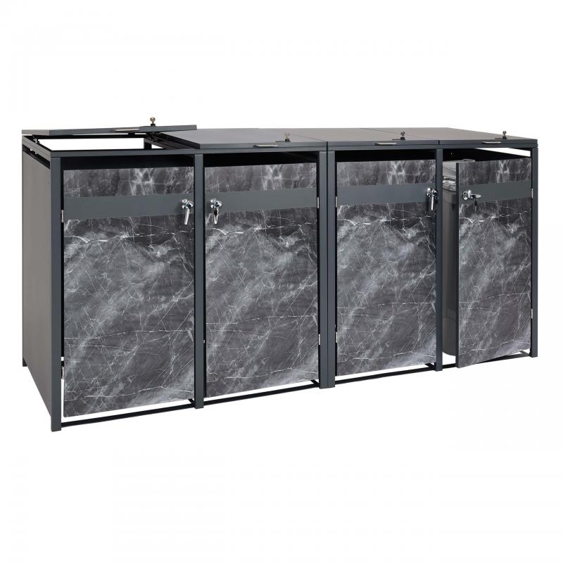 4er Mlltonnenverkleidung HWC-J82, Mlltonnenbox, erweiterbar, Metall 100kg, anthrazit ~ Marmor-Optik dunkel