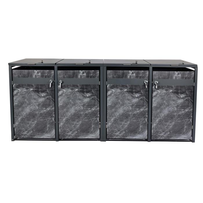 4er Mlltonnenverkleidung HWC-J82, Mlltonnenbox, erweiterbar, Metall 100kg, anthrazit ~ Marmor-Optik dunkel