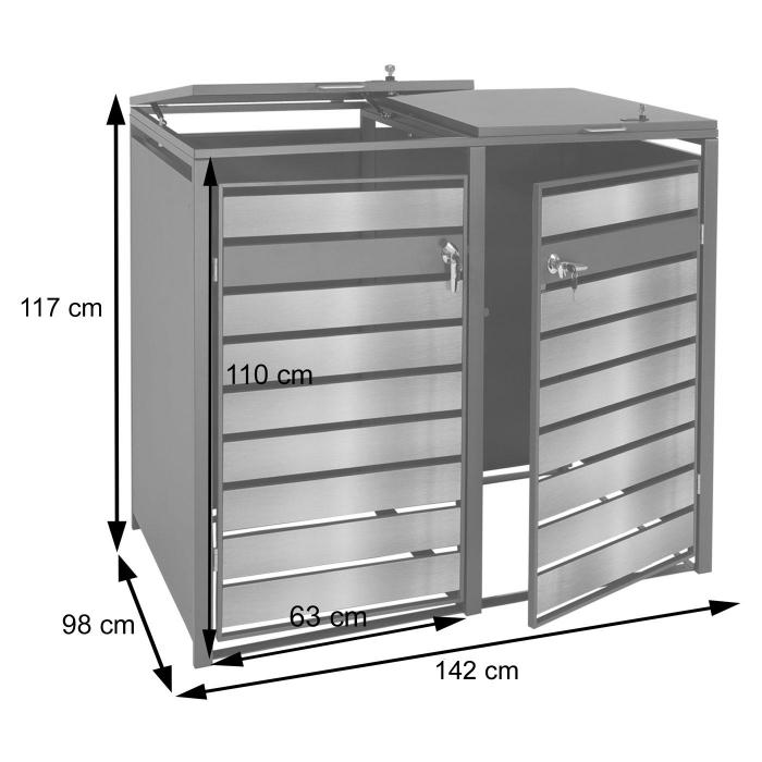 XL 2er/4er-Mlltonnenverkleidung HWC-J81, Mlltonnenbox, Metall 59kg anthrazit ~ Kirsche-Holzoptik dunkelbraun