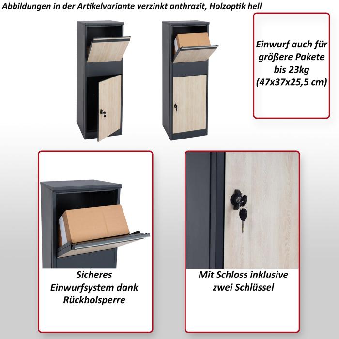 Paketkasten HWC-G80, Paketbox Standbriefkasten Paketbriefkasten Gre XL ~ verzinkt anthrazit, Holzoptik hell