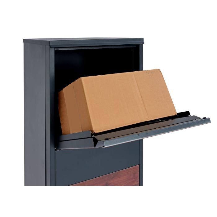 Paketkasten HWC-G80, Paketbox Standbriefkasten Paketbriefkasten Gre XL ~ verzinkt anthrazit Holzoptik dunkelbraun