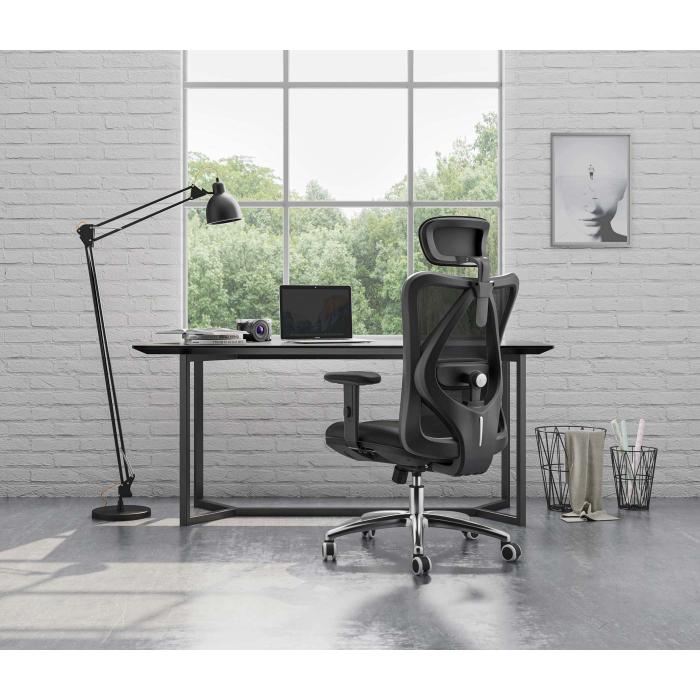 SIHOO Brostuhl Schreibtischstuhl, ergonomisch, verstellbare Lordosensttze, 150kg belastbar ~ ohne Fusttze schwarz
