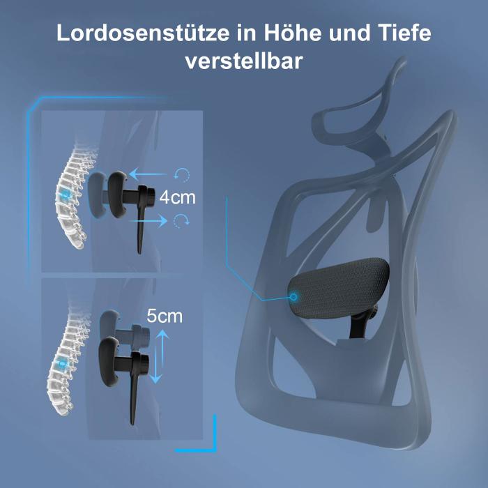 SIHOO Brostuhl Schreibtischstuhl, ergonomisch, verstellbare Lordosensttze, 150kg belastbar ~ ohne Fusttze schwarz