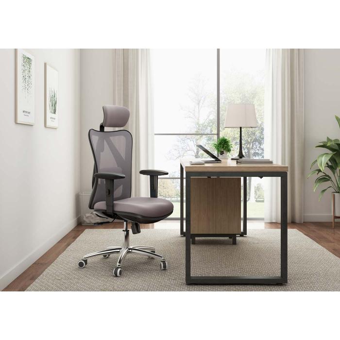 SIHOO Brostuhl Schreibtischstuhl, ergonomisch, verstellbare Lordosensttze, 150kg belastbar ~ ohne Fusttze, grau
