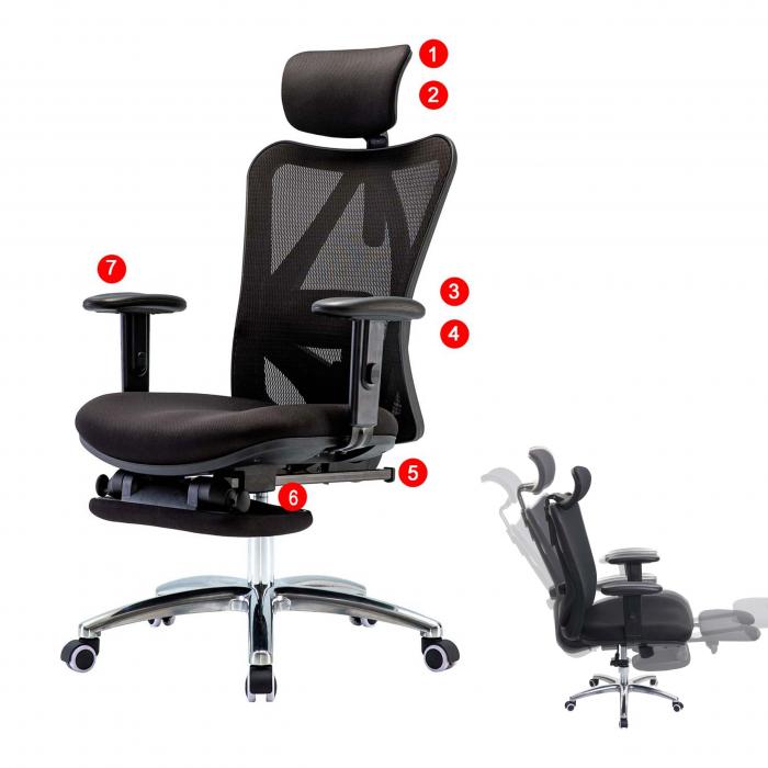 Bürostuhl HWC-J86, Schreibtischstuhl, ergonomisch, verstellbare  Lordosenstütze 150kg belastbar ~ mit Fußstütze, schwarz von Heute-Wohnen