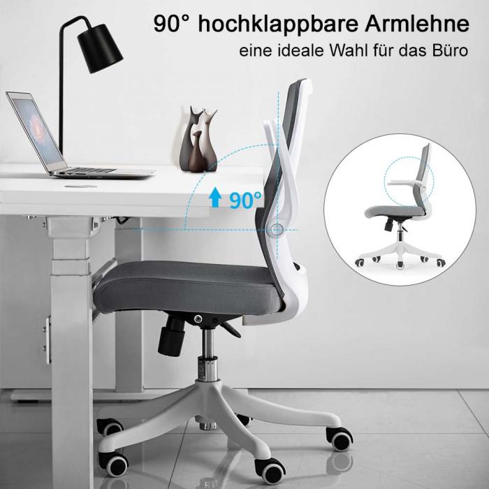 Moderner Brostuhl HWC-J88, Schreibtischstuhl, ergonomisch atmungsaktiv, Taillensttze, anhebbare Armlehne ~ grau
