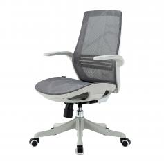 Bürostuhl HWC-J91, Schreibtischstuhl, ergonomische S-förmige Rückenlehne, Taillenstütze hochklappbare Armlehne ~ grau