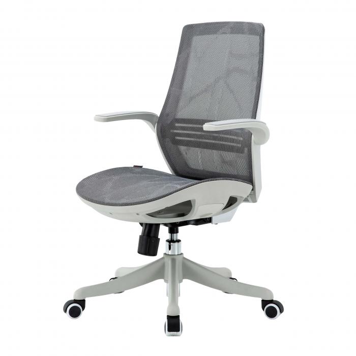 Brostuhl HWC-J91, Schreibtischstuhl, ergonomische S-frmige Rckenlehne, Taillensttze hochklappbare Armlehne ~ grau