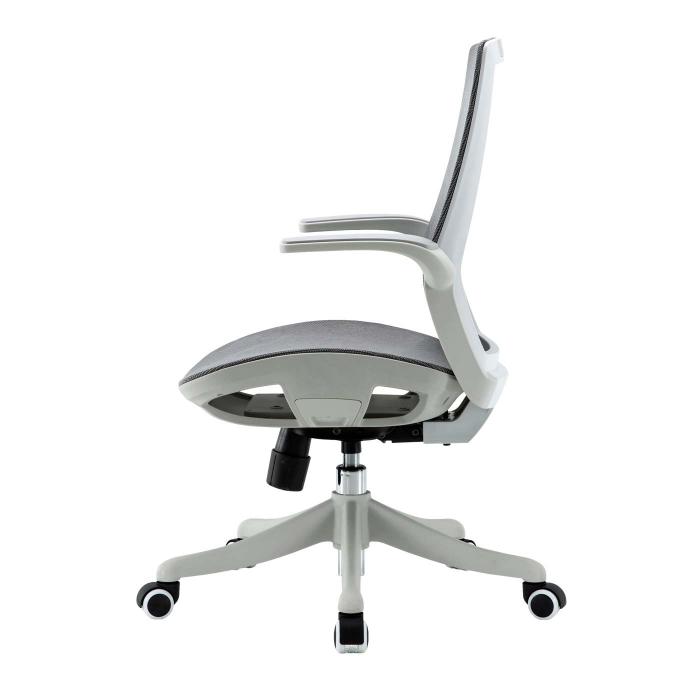 Brostuhl HWC-J91, Schreibtischstuhl, ergonomische S-frmige Rckenlehne, Taillensttze hochklappbare Armlehne ~ grau
