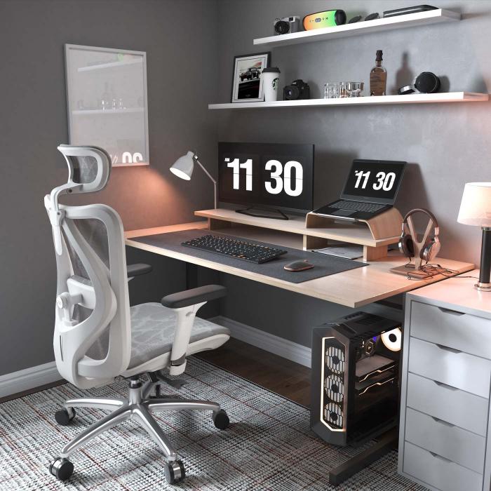 Brostuhl HWC-J87, Schreibtischstuhl, ergonomisch verstellbare Armlehne 150kg belastbar ~ Bezug grau, Gestell wei