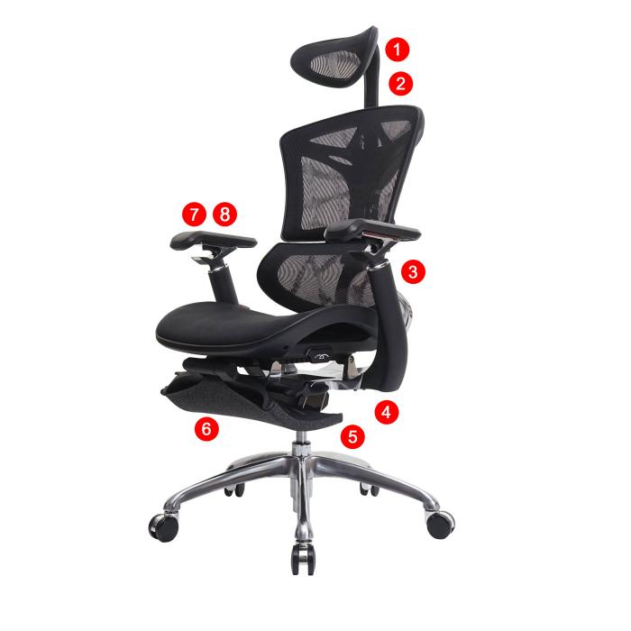 SIHOO Bürostuhl Schreibtischstuhl, ergonomisch, Fußstütze verstellbare Lordosenstütze ~ schwarz