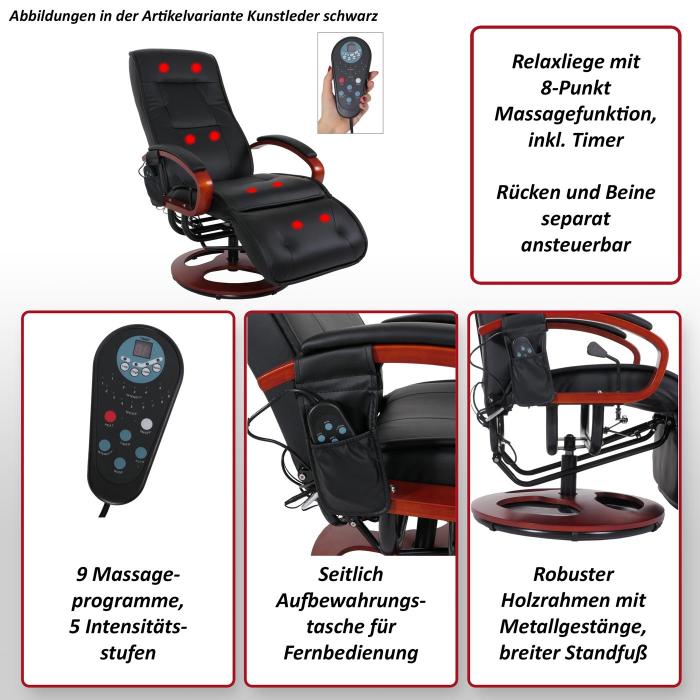 Defekte Ware (Elektonik defekt SK5) | Relaxliege ARLES II, Relaxsessel Massagesessel, MIT Massage ~ Leder, schwarz