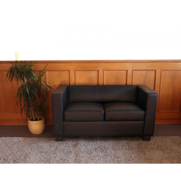 Retourenware | 2er Sofa Couch Loungesofa Lille ~ Leder, schwarz