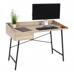 Schreibtisch HWC-J97, Brotisch Computertisch, Schublade 3D-Struktur 98x114x60cm MVG-zertifiziert ~ Eiche-Optik