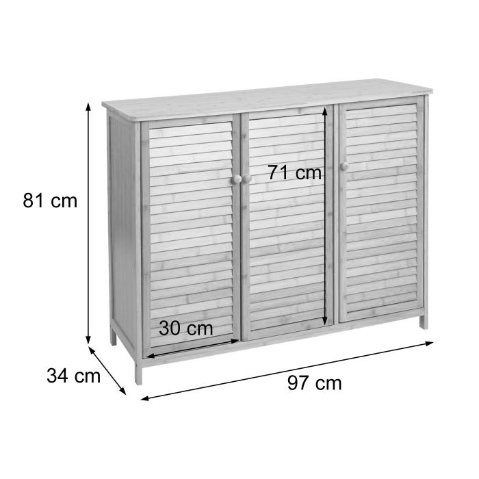 Sideboard HWC-B18, Schrank Kommode Highboard, 3 Tren Bambus 81x97x34cm