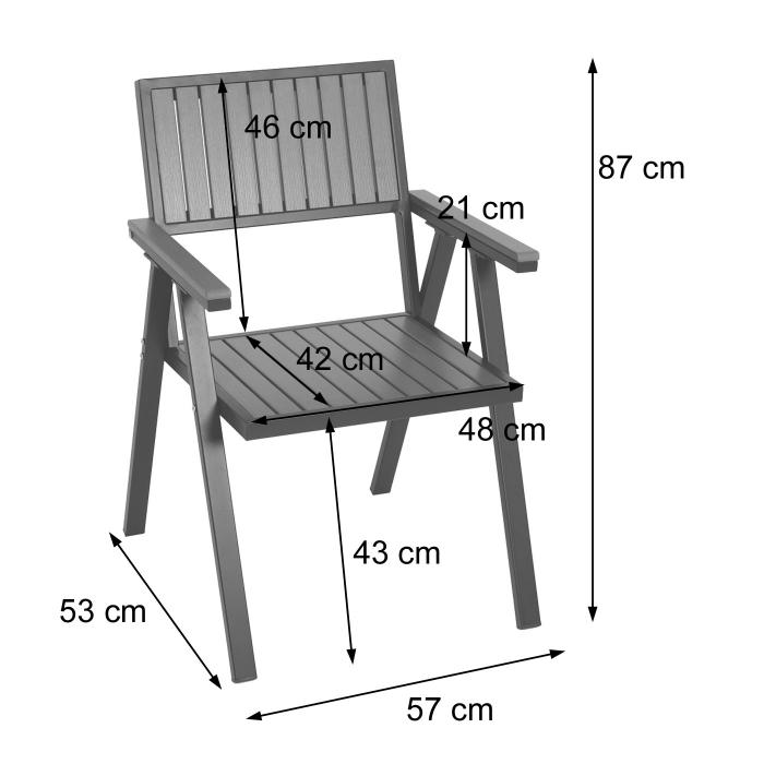 2er-Set Gartenstuhl+Gartentisch HWC-J95, Stuhl Tisch, Gastro Outdoor-Beschichtung, Alu Holzoptik ~ schwarz, teak