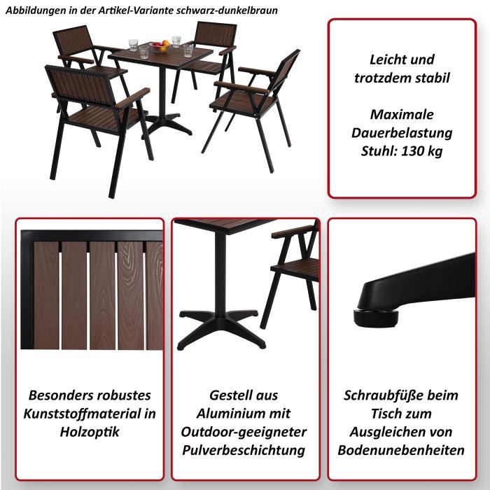 4er-Set Gartenstuhl+Gartentisch HWC-J95, Stuhl Tisch, Gastro Outdoor-Beschichtung, Alu Holzoptik ~ champagner, grau