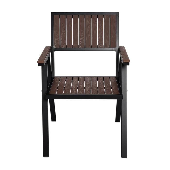 4er-Set Gartenstuhl+Gartentisch HWC-J95, Stuhl Tisch, Gastro Outdoor-Beschichtung, Alu Holzoptik ~ schwarz, dunkelbraun
