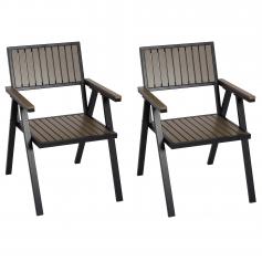 2er-Set Gartenstuhl HWC-J95, Balkonstuhl Stuhl, Outdoor-Beschichtung, Aluminium Holzoptik ~ Gestell schwarz, grau