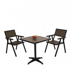 2er-Set Gartenstuhl+Gartentisch HWC-J95, Stuhl Tisch, Gastro Outdoor-Beschichtung, Alu Polywood ~ schwarz, grau