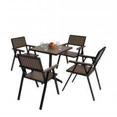 4er-Set Gartenstuhl+Gartentisch HWC-J95, Stuhl Tisch, Gastro Outdoor-Beschichtung, Alu Polywood ~ schwarz, grau