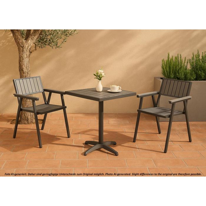 2er-Set Gartenstuhl HWC-J95, Balkonstuhl Stuhl, Outdoor-Beschichtung, Aluminium Holzoptik ~ Gestell schwarz, grau