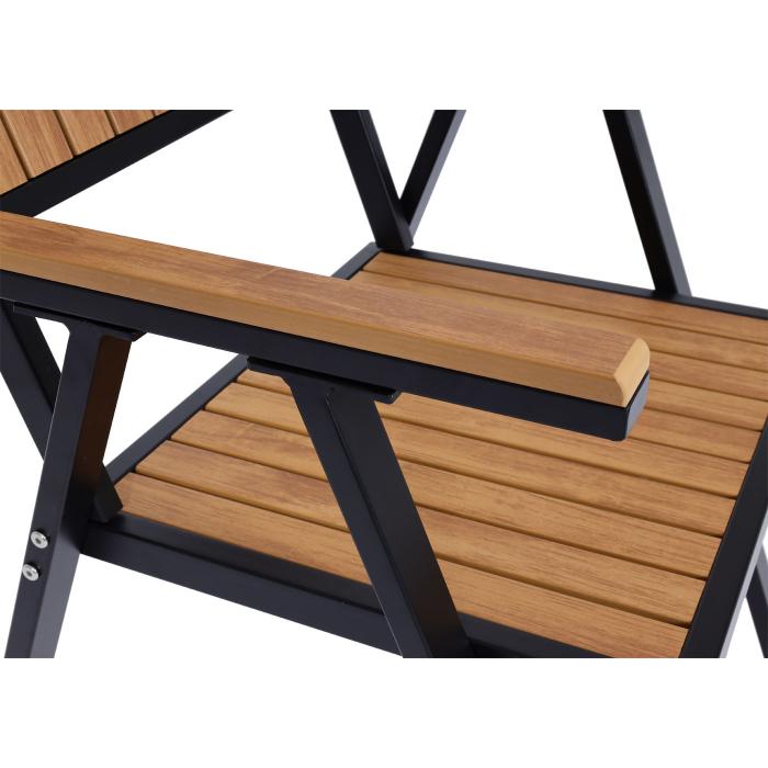 2er-Set Gartenstuhl+Gartentisch HWC-J95, Stuhl Tisch, Gastro Outdoor-Beschichtung, Alu Holzoptik ~ schwarz, teak