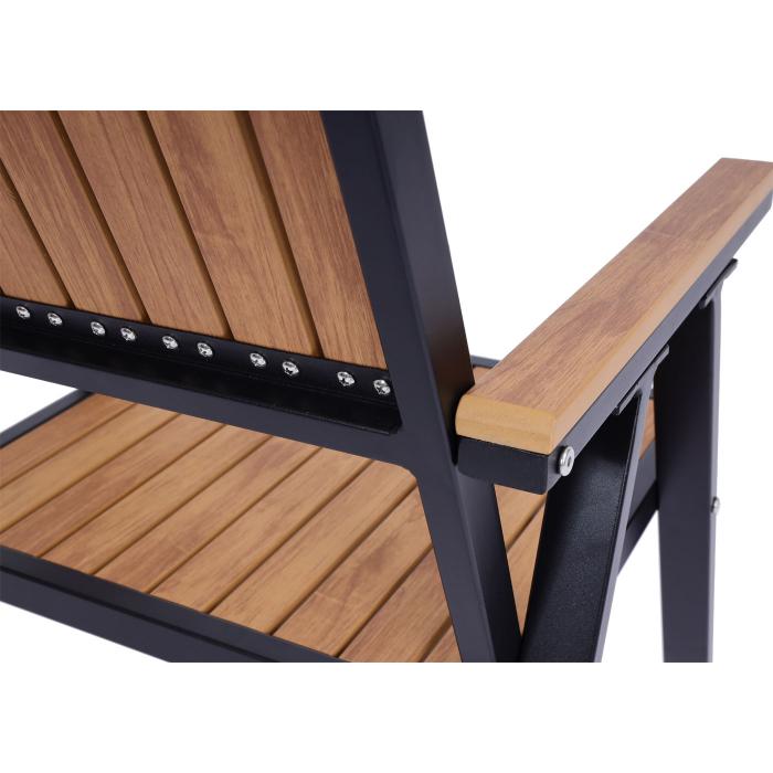 2er-Set Gartenstuhl HWC-J95, Balkonstuhl Stuhl, Outdoor-Beschichtung, Aluminium Holzoptik ~ Gestell schwarz, teak