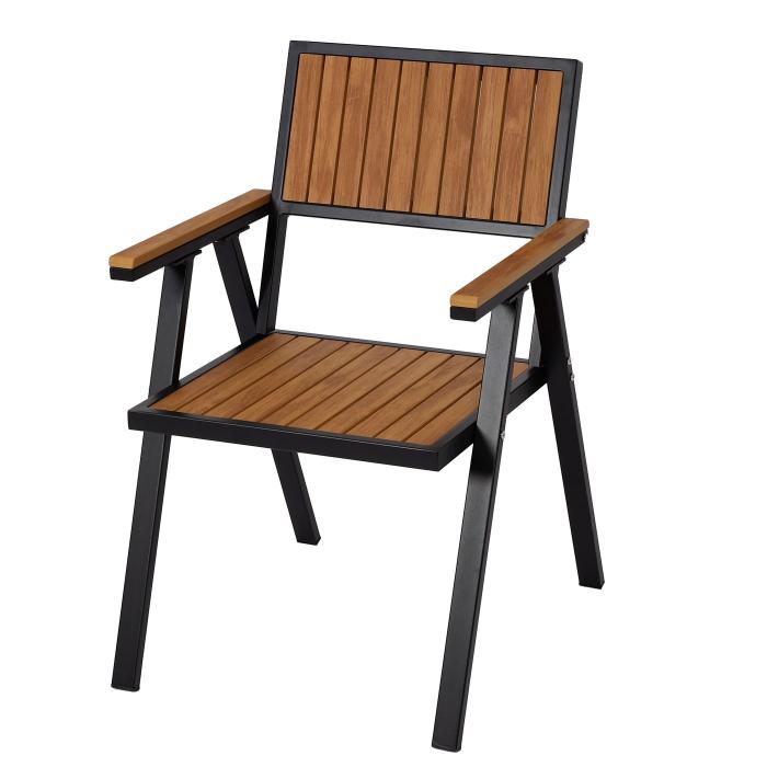 2er-Set Gartenstuhl+Gartentisch HWC-J95, Stuhl Tisch, Gastro Outdoor-Beschichtung, Alu Holzoptik ~ schwarz, teak