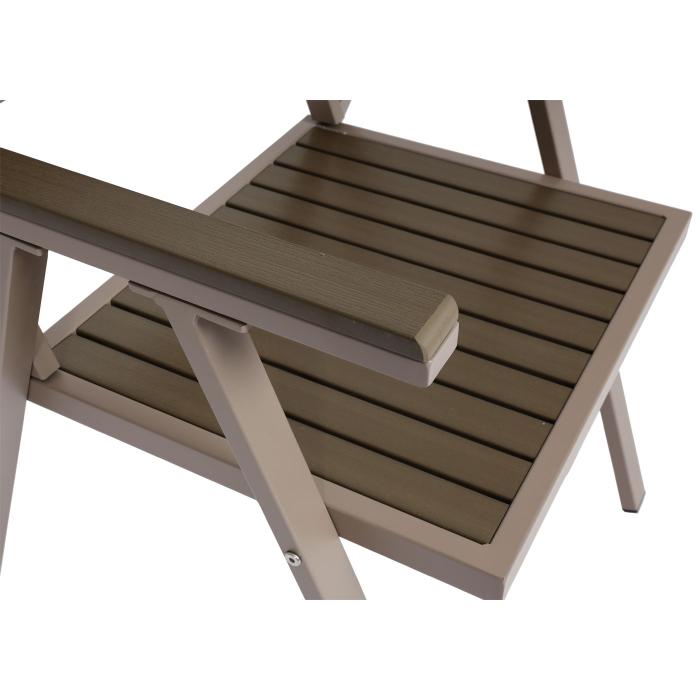 4er-Set Gartenstuhl+Gartentisch HWC-J95, Stuhl Tisch, Gastro Outdoor-Beschichtung, Alu Holzoptik ~ champagner, grau