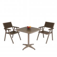 2er-Set Gartenstuhl+Gartentisch HWC-J95, Stuhl Tisch, Gastro Outdoor-Beschichtung, Alu Polywood ~ champagner, grau