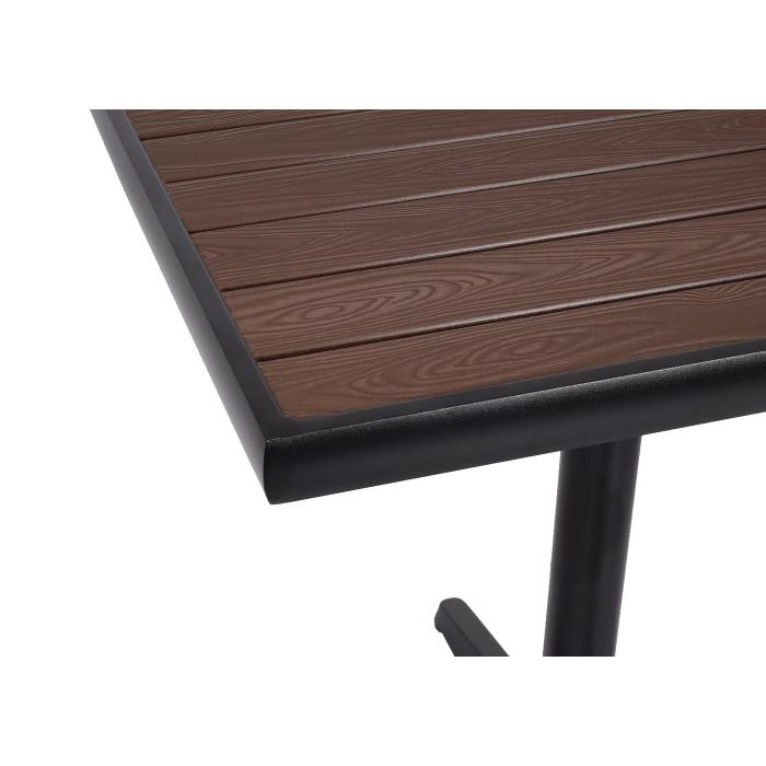 2er-Set Gartenstuhl+Gartentisch HWC-J95, Stuhl Tisch, Gastro Outdoor-Beschichtung, Alu Holzoptik ~ schwarz, dunkelbraun