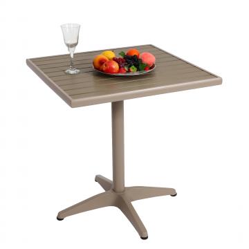 Gartentisch HWC-J95, Balkontisch Bistrotisch, Gastronomie Outdoor-Beschichtung Alu Holzoptik ~ champagner, grau
