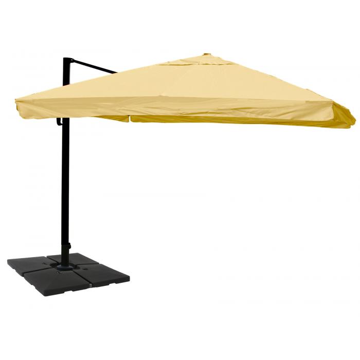 Gastronomie-Ampelschirm HWC-A96, 3,5x3,5m (4,95m) Polyester/Alu 25kg ~ Flap, creme mit Stnder, drehbar