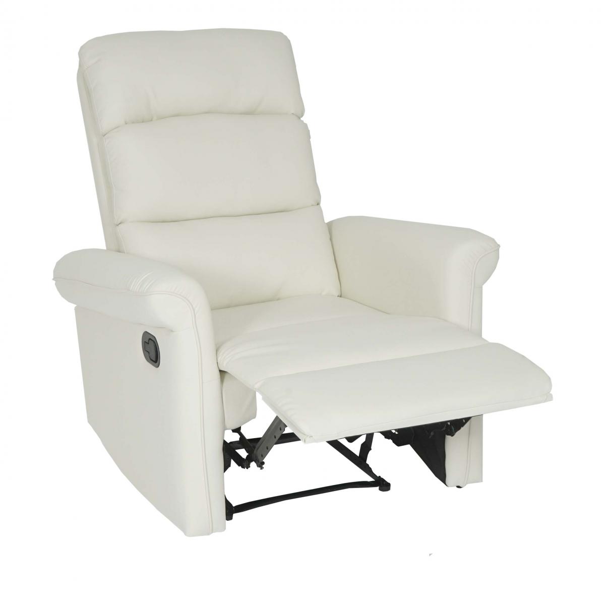 Fernsehsessel HWC-J96, Relaxsessel Sessel Liegesessel, Liegefunktion verstellbar Kunstleder ~ creme-wei