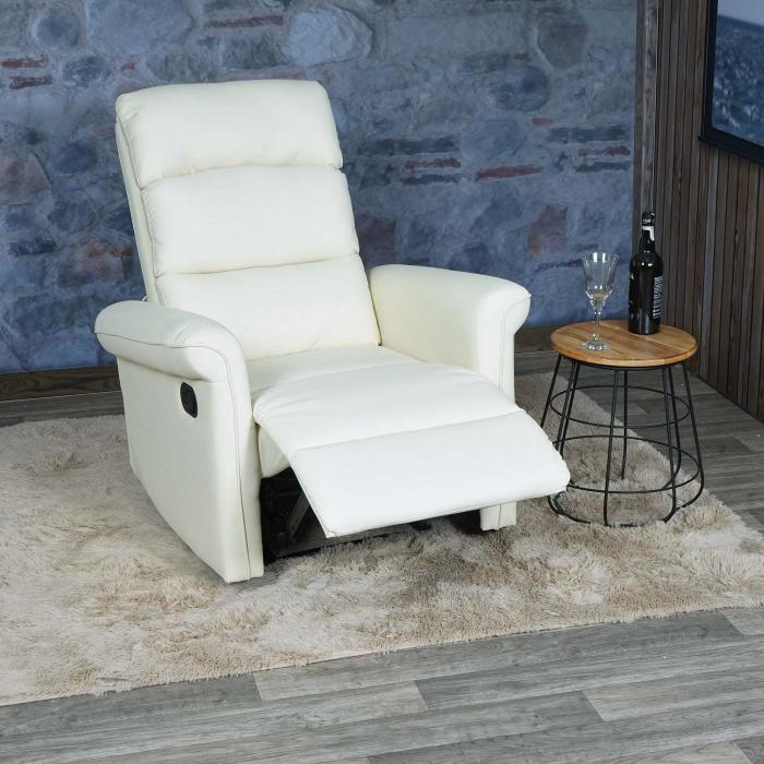 Fernsehsessel HWC-J96, Relaxsessel Sessel Liegesessel, Liegefunktion verstellbar Kunstleder ~ creme-wei