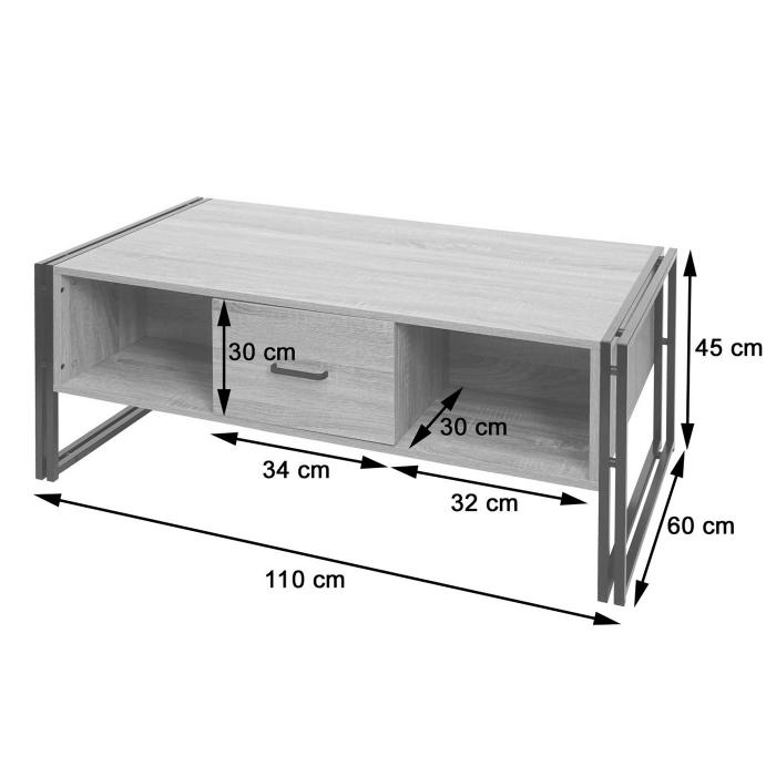 Couchtisch HWC-A27b, Beistelltisch Wohnzimmertisch, 3D-Struktur, 45x110x60cm MVG-zertifiziert, Metall ~ Eiche-Optik