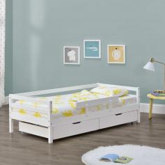 Kinderbett HLO-PX171 90x200 cm mit Stauraum + Rausfallschutz ~ Weiß