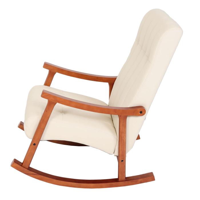 Schaukelstuhl HWC-K10, Schaukelsessel Schwingstuhl Relaxsessel FSC ~ Kunstleder creme, Gestell Walnuss-Optik