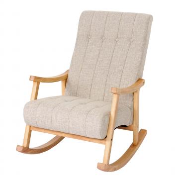 Schaukelstuhl HWC-K10, Schaukelsessel Schwingstuhl Relaxsessel FSC ~ Stoff/Textil creme, Gestell braun