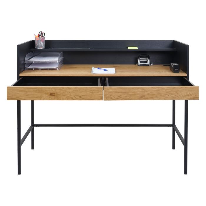 Schreibtisch HWC-J79, Brotisch Computertisch Arbeitstisch, Schublade 120x50cm Holz Metall ~ Eiche-Optik