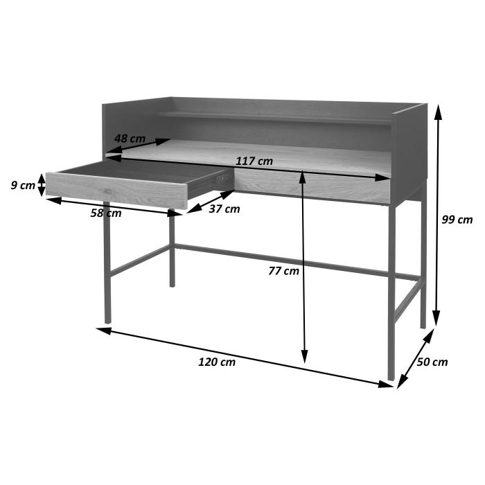 Schreibtisch HWC-J79, Brotisch Computertisch Arbeitstisch, Schublade 120x50cm Holz Metall ~ Eiche-Optik