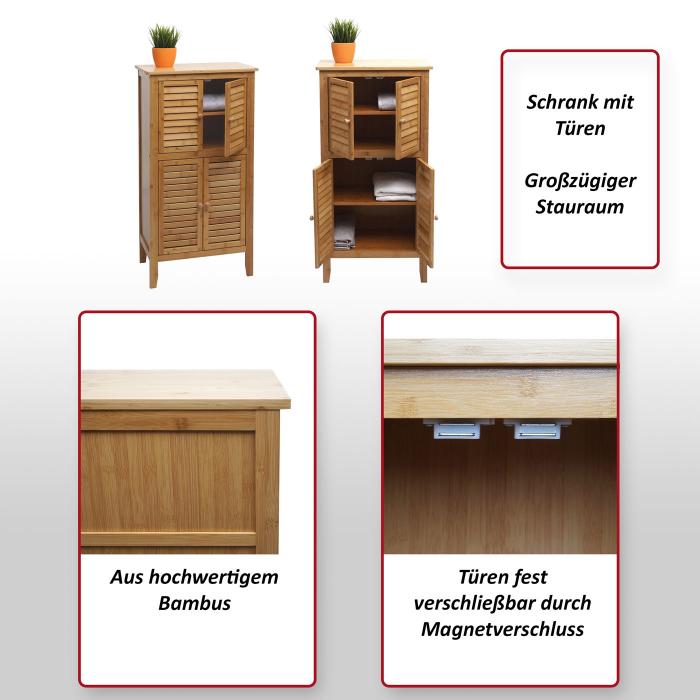 Badezimmerschrank HWC-B18, Regal Kommode, 4 Tren Bambus 100x50x30cm